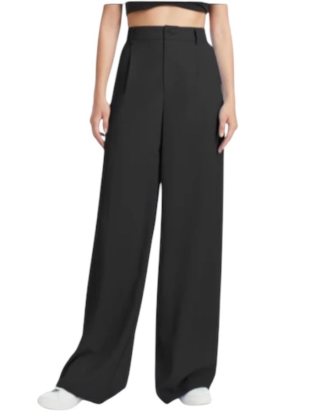 Commense Black High-Waist Wide-Leg Trousers